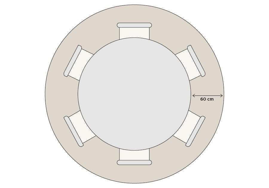 Rundt teppe med spisebord