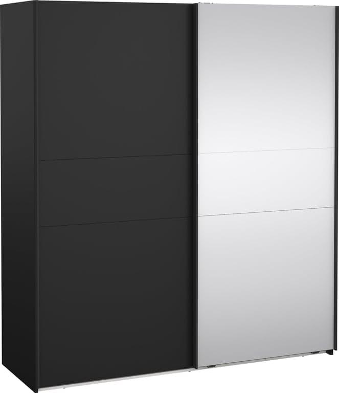 $Bilde av Como skyvedørsgarderobe 180x200cm (Svart, med 1 svart dør og 1 speildør)