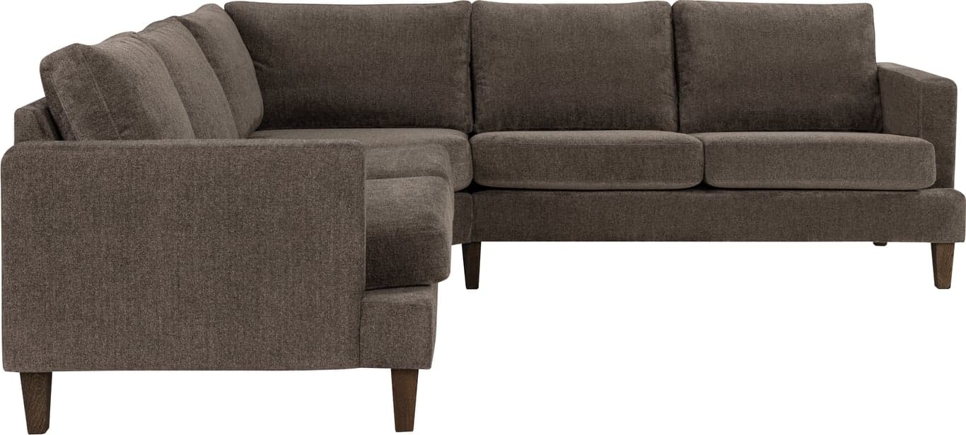 $Bilde av Sone dyp hjørnesofa (Modulsofa. 3 seter + hjørne + 3 seter, armlene W4  i stoff 323 / 14 Mika medium brown. Dun i ryggputer)