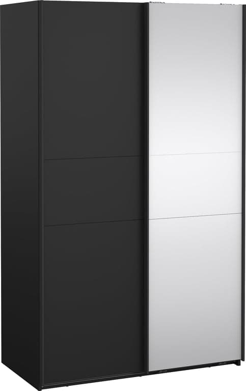$Bilde av Como skyvedørsgarderobe 120x200cm  (Svart, med 1 svart dør og 1 speildør)