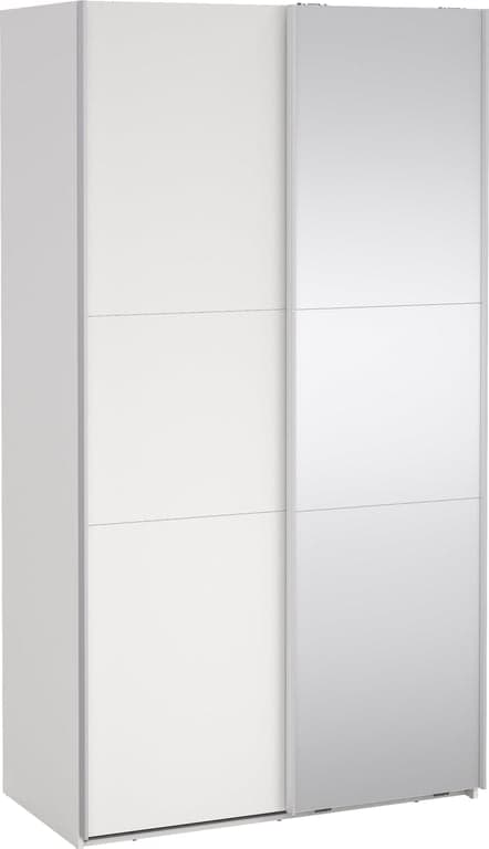 $Bilde av Como skyvedørsgarderobe 120x220cm (Hvit, med 1 hvit dør og 1 speildør )
