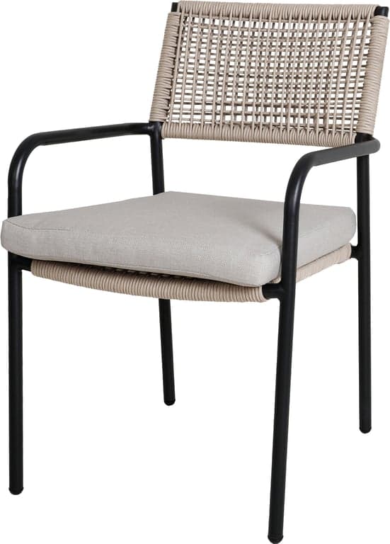 $Bilde av Mandal spisestol (Svart m/beige rope og pute, stablebar)