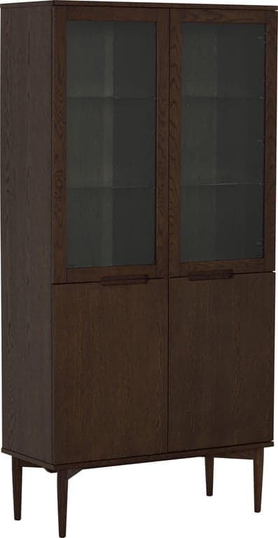 $Bilde av Karmøy vitrine (95 x 41 H: 190 cm, brun eikefiner, med ledlys)