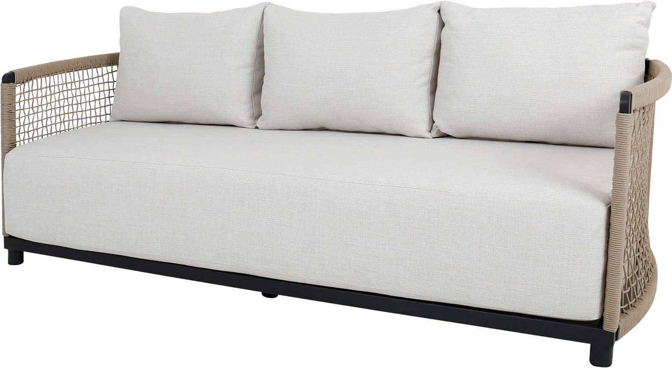 $Bilde av Jerez 3-seter sofa (Svart m/beige rope og offwhite puter)