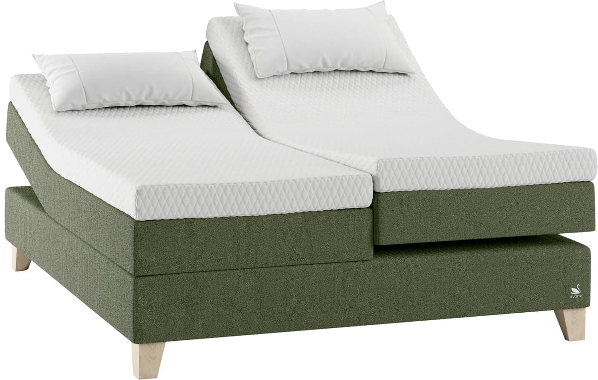 $Bilde av Svane® IntelliGel Zelena regulerbar seng 220x210 (Dream Emerald Green, integrert overmadrass, Square Oak 14cm ben)