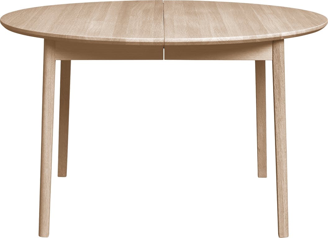 $Bilde av Editions by Skovby spisebord rundt Ø 130 cm  (Spisebord 113, massiv hvitoljet heltre eik, inkl. 2 ileggsplater (plass til 4))