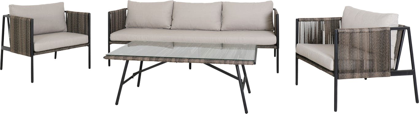 $Bilde av Miller sofagruppe  (3 seter, 2 stoler og bord, svart/brun)